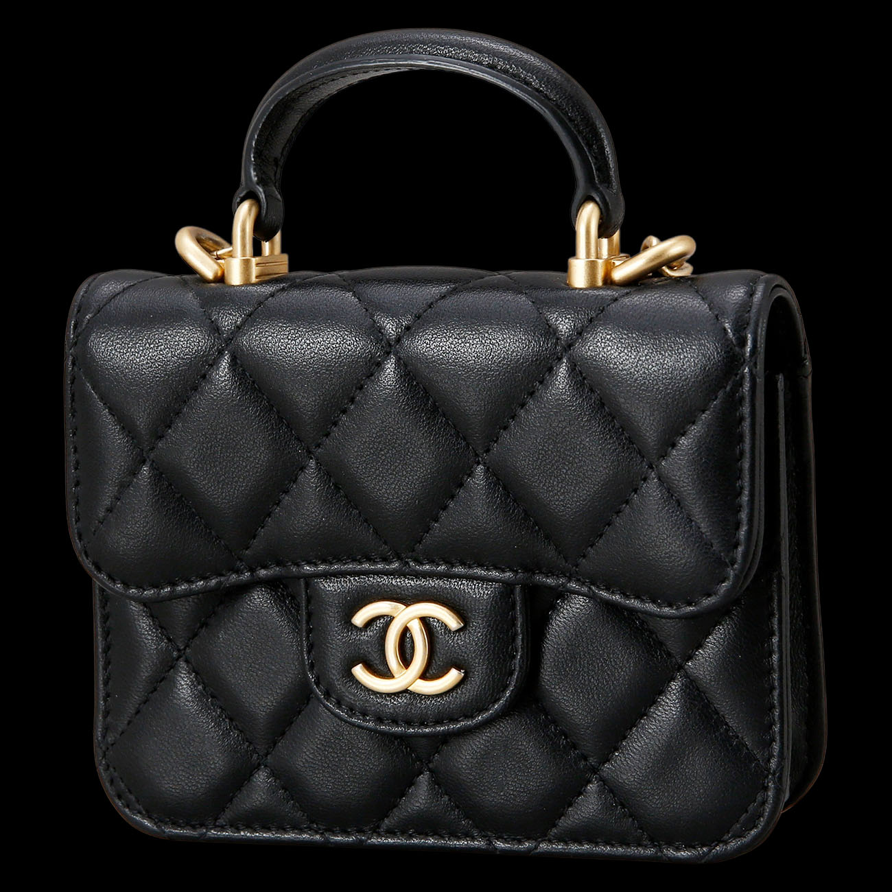 CHANEL(USED)샤넬 램스킨 탑핸들 미니플랩백