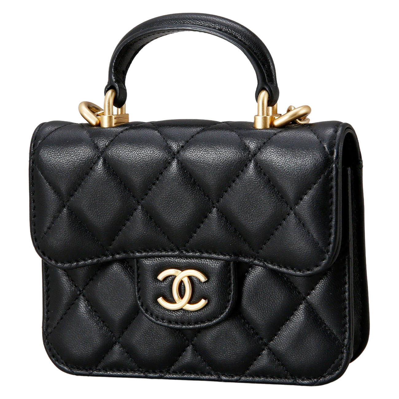 CHANEL(USED)샤넬 램스킨 탑핸들 미니플랩백