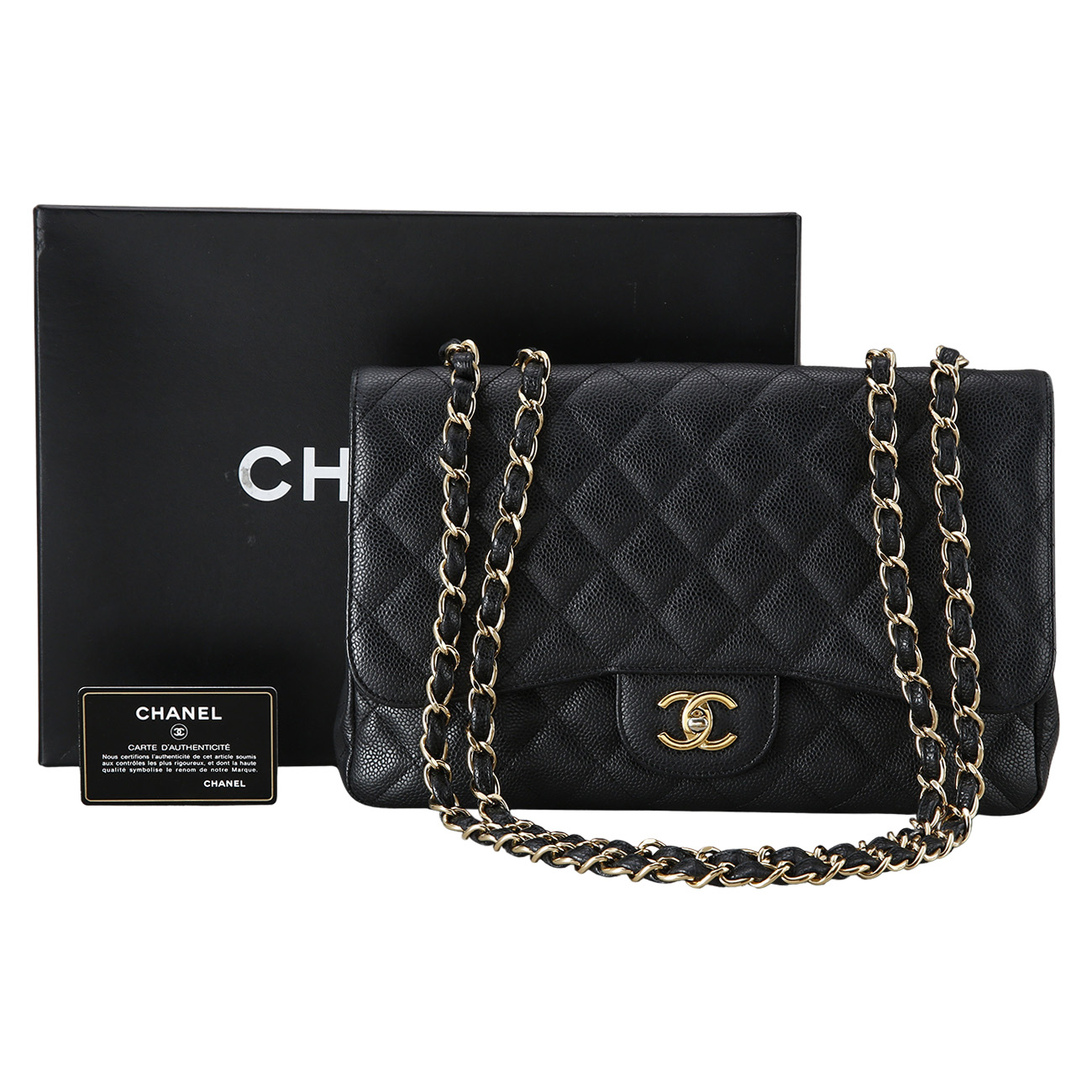 CHANEL(USED)샤넬 클래식 캐비어 점보 금장
