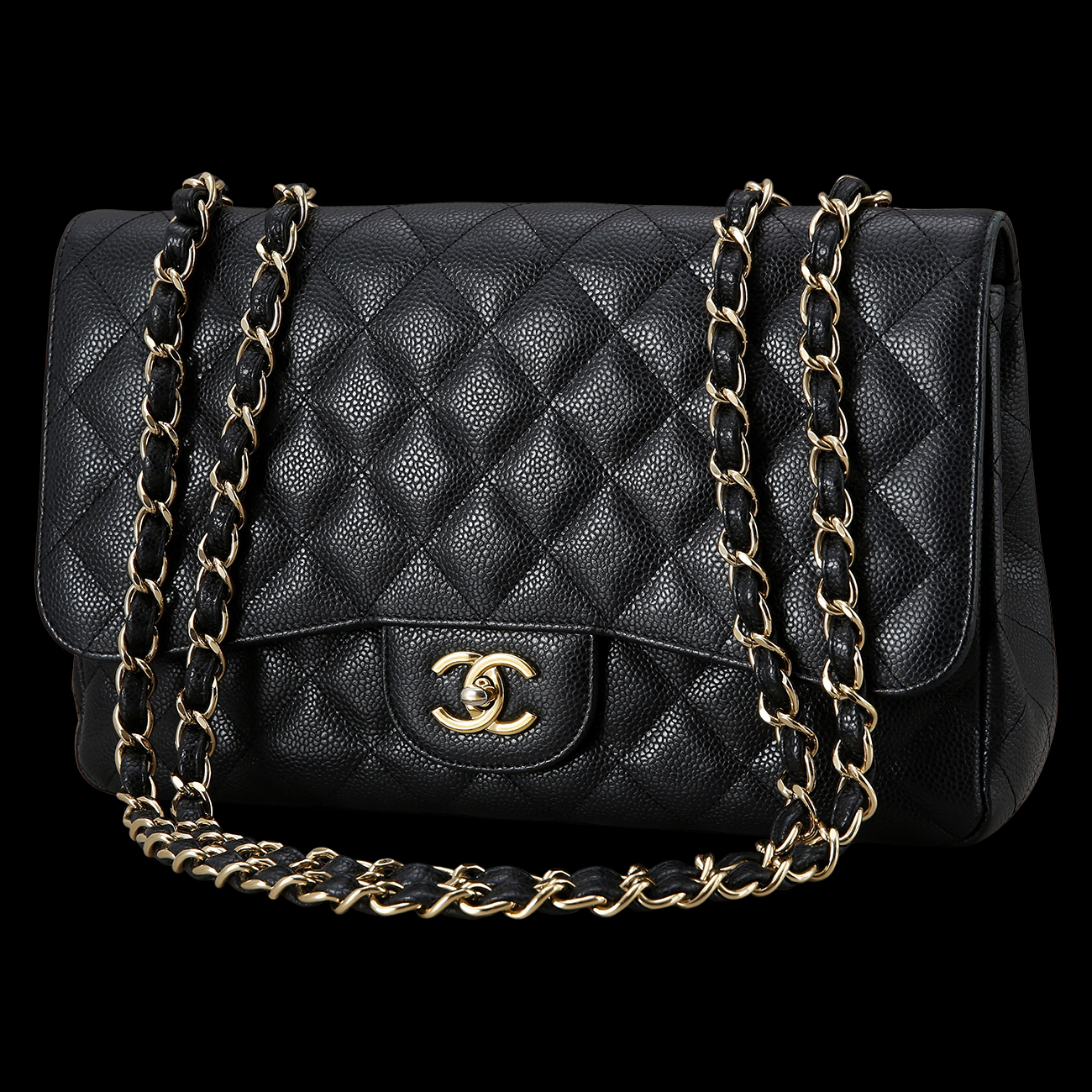 CHANEL(USED)샤넬 클래식 캐비어 점보 금장