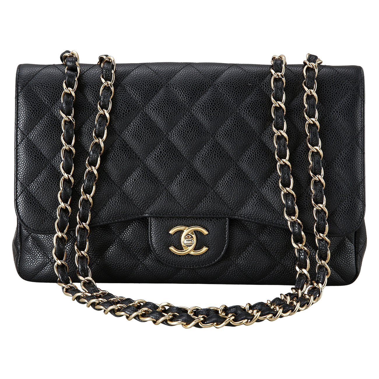 CHANEL(USED)샤넬 클래식 캐비어 점보 금장