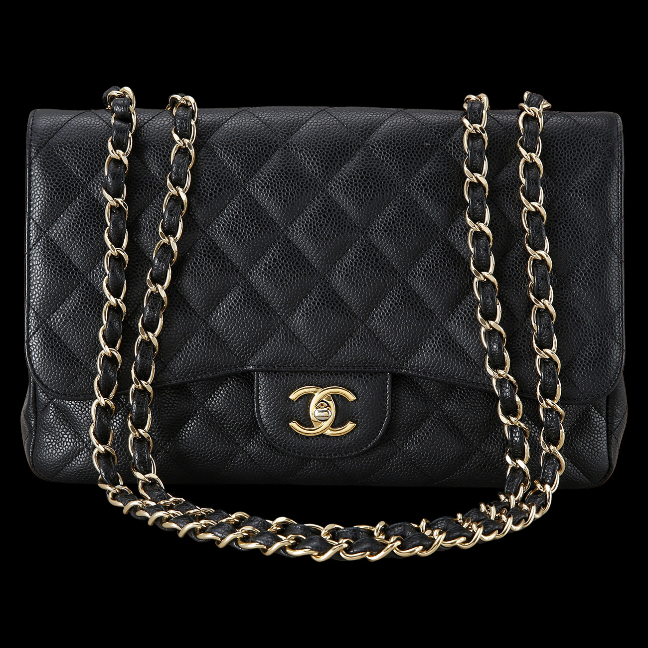 CHANEL(USED)샤넬 클래식 캐비어 점보 금장