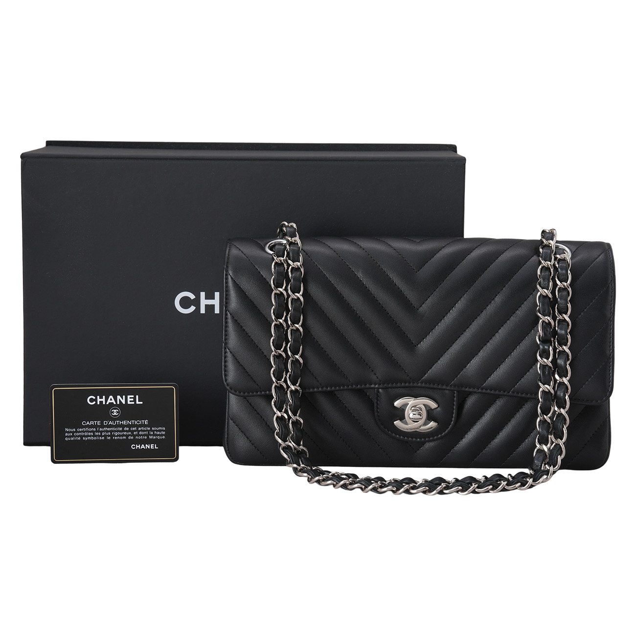 CHANEL(USED)샤넬 램스킨 클래식 쉐브론 미듐