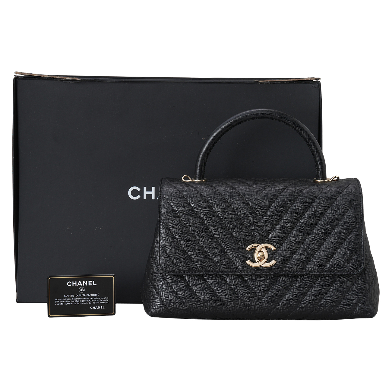 CHANEL(USED)샤넬 쉐브론 캐비어 코코핸들 미듐