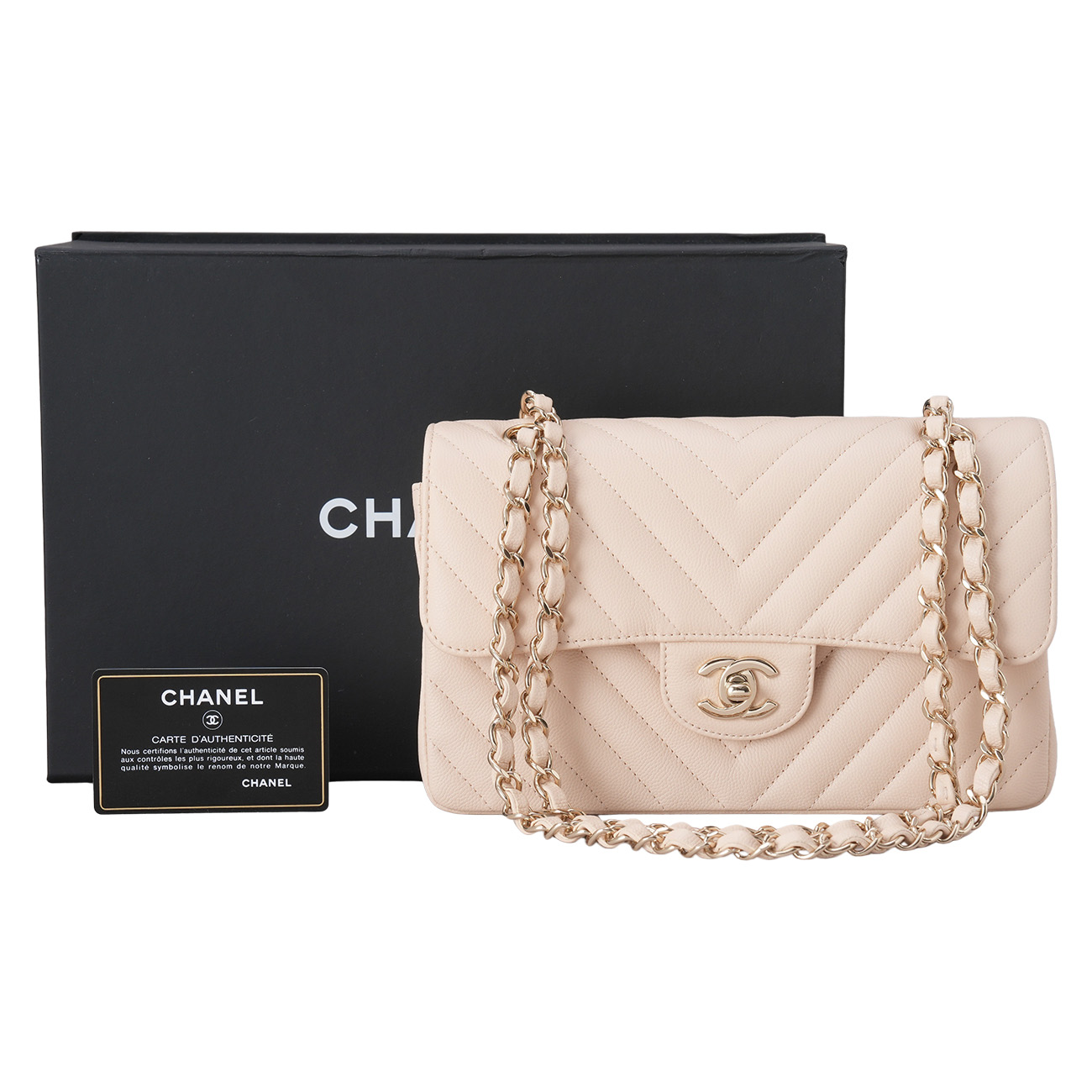 CHANEL(USED)샤넬 쉐브론 베이지 클래식 스몰 플랩백