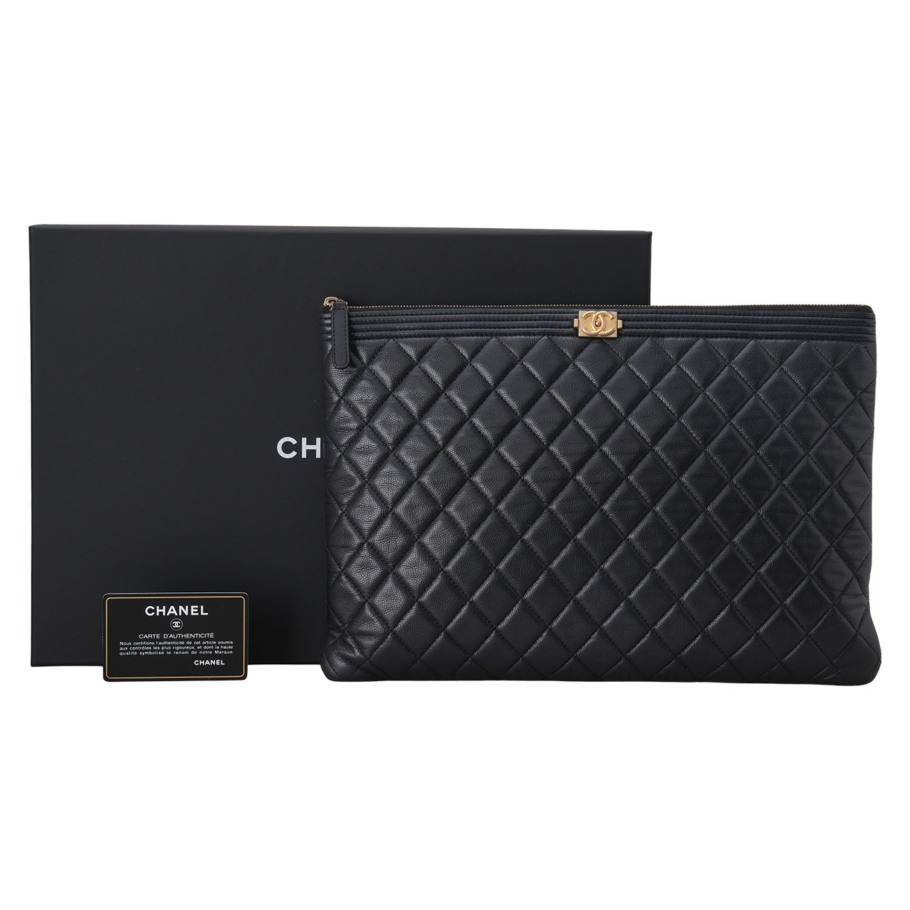 CHANEL(USED)샤넬 A80570 캐비어 보이샤넬 클러치 라지