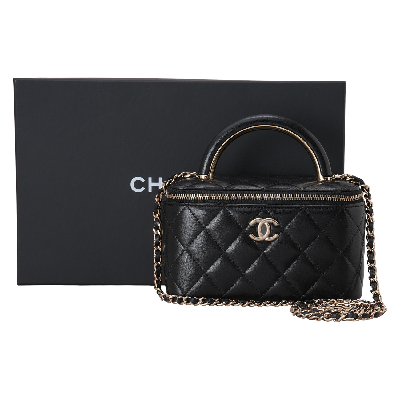 CHANEL(USED)샤넬 AP2846 램스킨 직사각 탑핸들 베니티