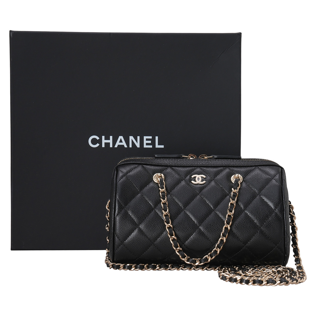 CHANEL(USED)샤넬 AP4474 캐비어 볼링 탑핸들 크로스백