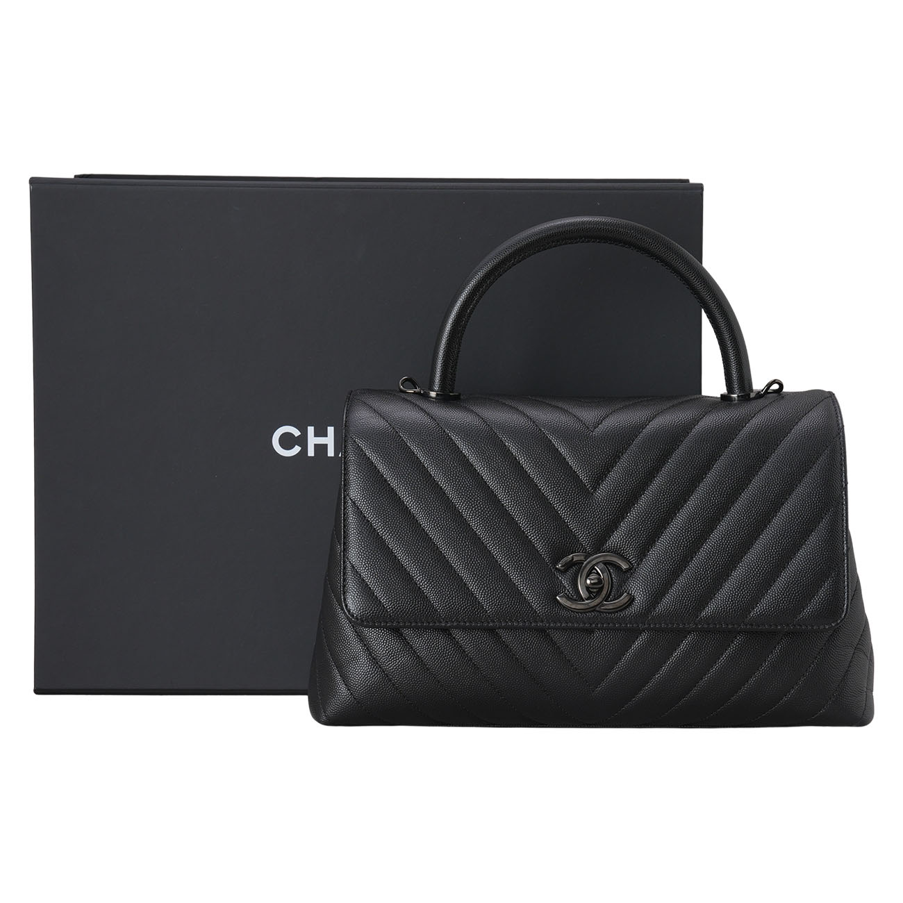 CHANEL(USED)샤넬 캐비어 쉐브론 코코핸들 미듐