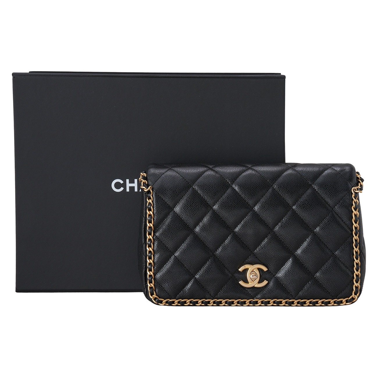 CHANEL(USED)샤넬 시즌 캐비어 체인 장식 플랩백