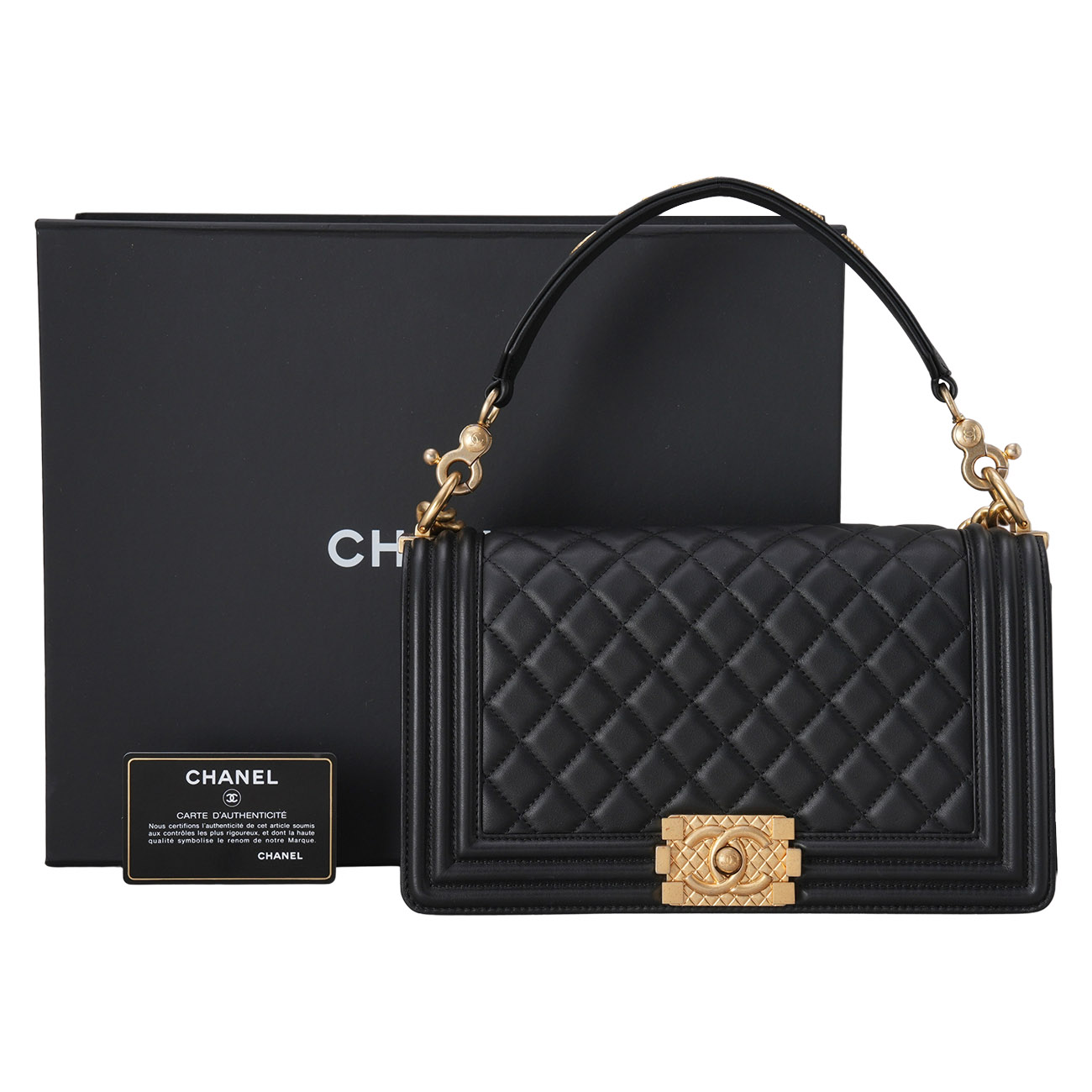 CHANEL(USED)샤넬 보이샤넬 레터링 탑핸들 미듐 플랩백