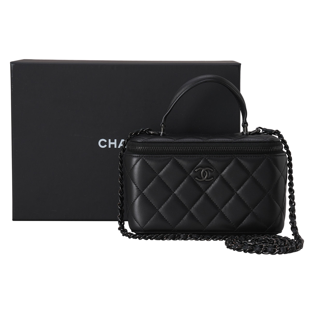 CHANEL(USED)샤넬 직사각 베니티 탑핸들 올블랙