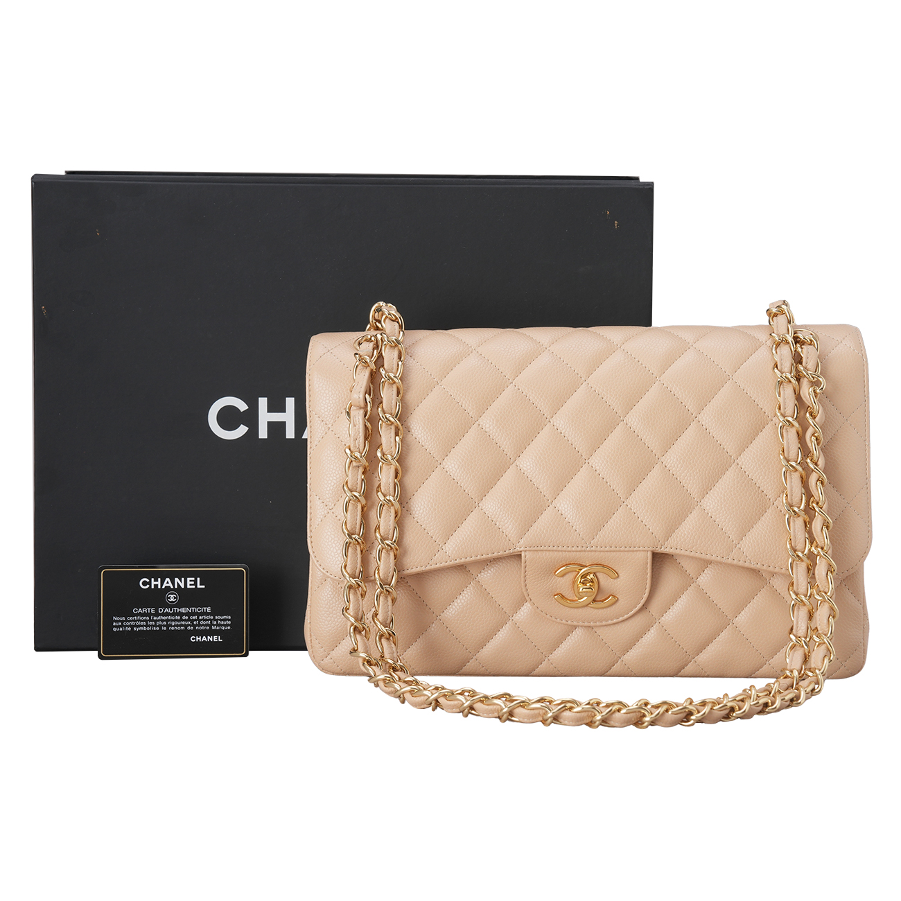 CHANEL(USED)샤넬 캐비어 클래식 라지 플랩백 베이지