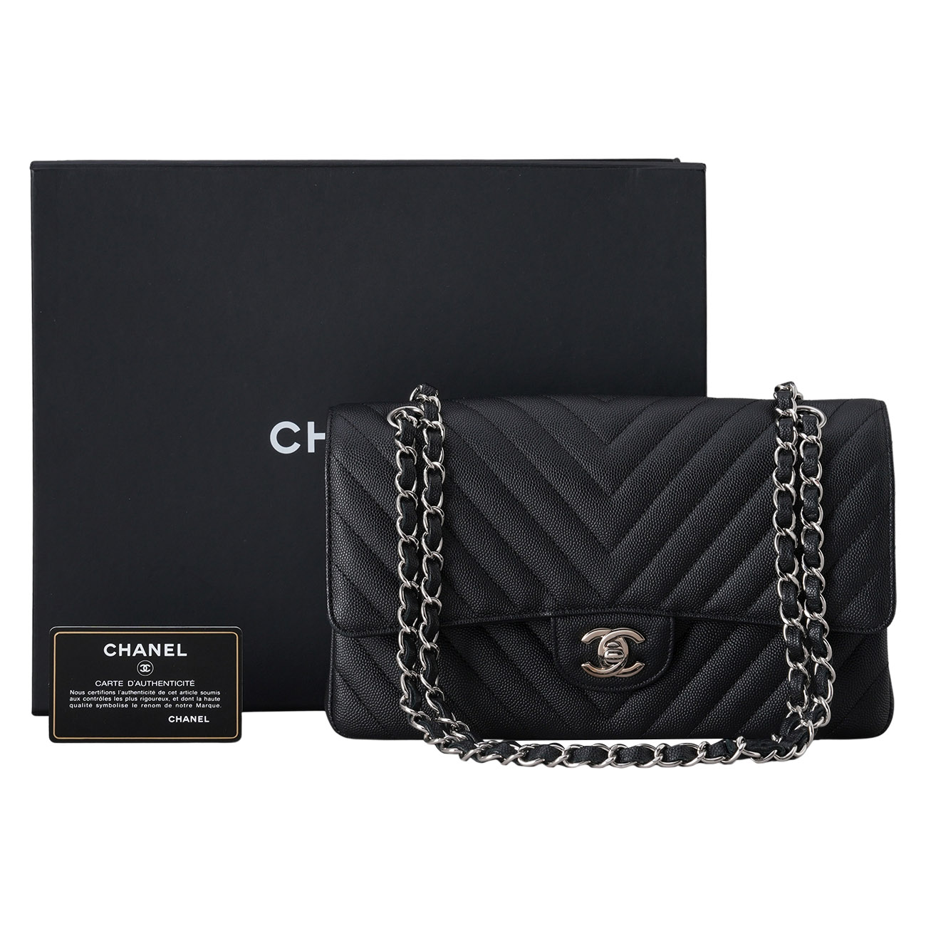 CHANEL(USED)샤넬 캐비어 쉐브론 클래식 미듐 플랩백