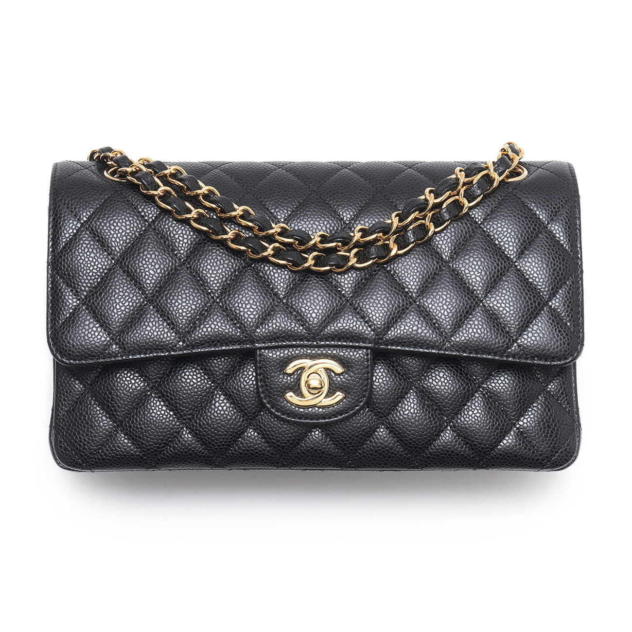 CHANEL(USED)샤넬 캐비어 클래식 미듐 플랩백 블랙금장
