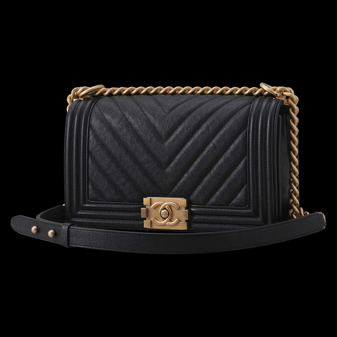 CHANEL(USED)샤넬 캐비어 쉐브론 보이샤넬 미듐 플랩백