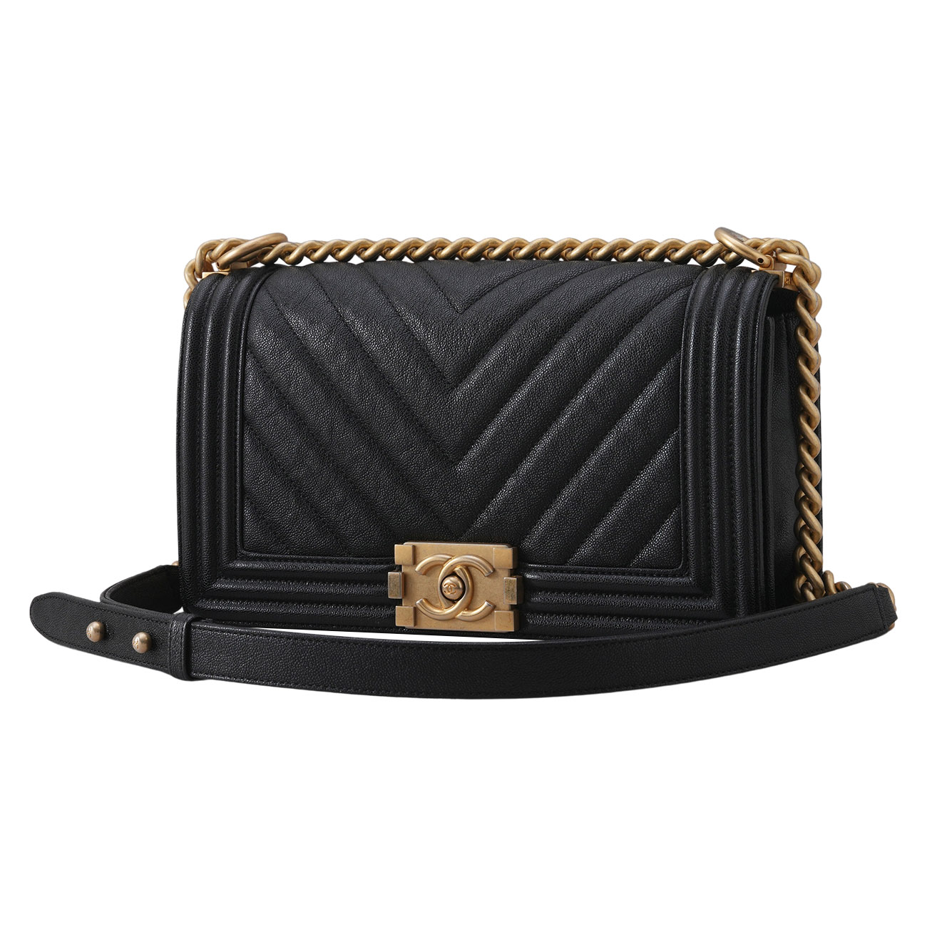 CHANEL(USED)샤넬 캐비어 쉐브론 보이샤넬 미듐 플랩백