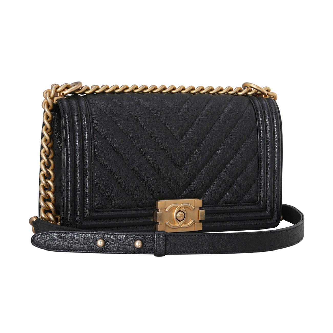 CHANEL(USED)샤넬 캐비어 쉐브론 보이샤넬 미듐 플랩백