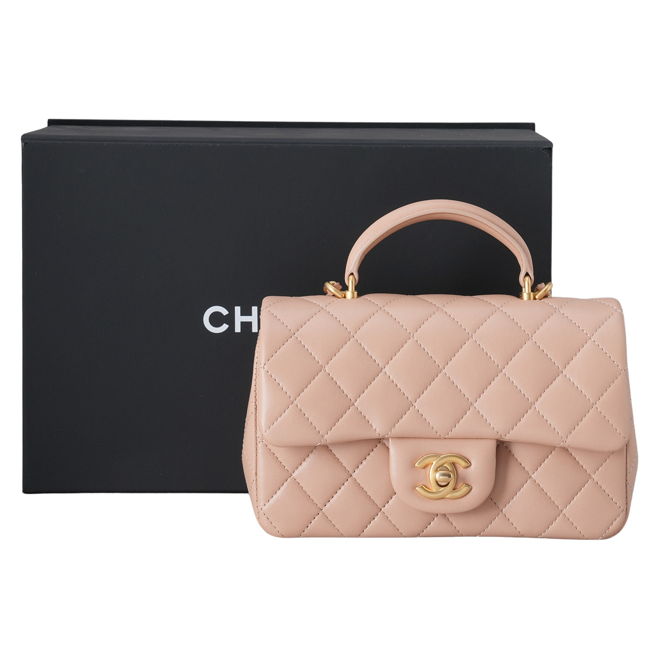 CHANEL(USED)샤넬 램스킨 클래식 뉴미니 탑핸들 체인 크로스백