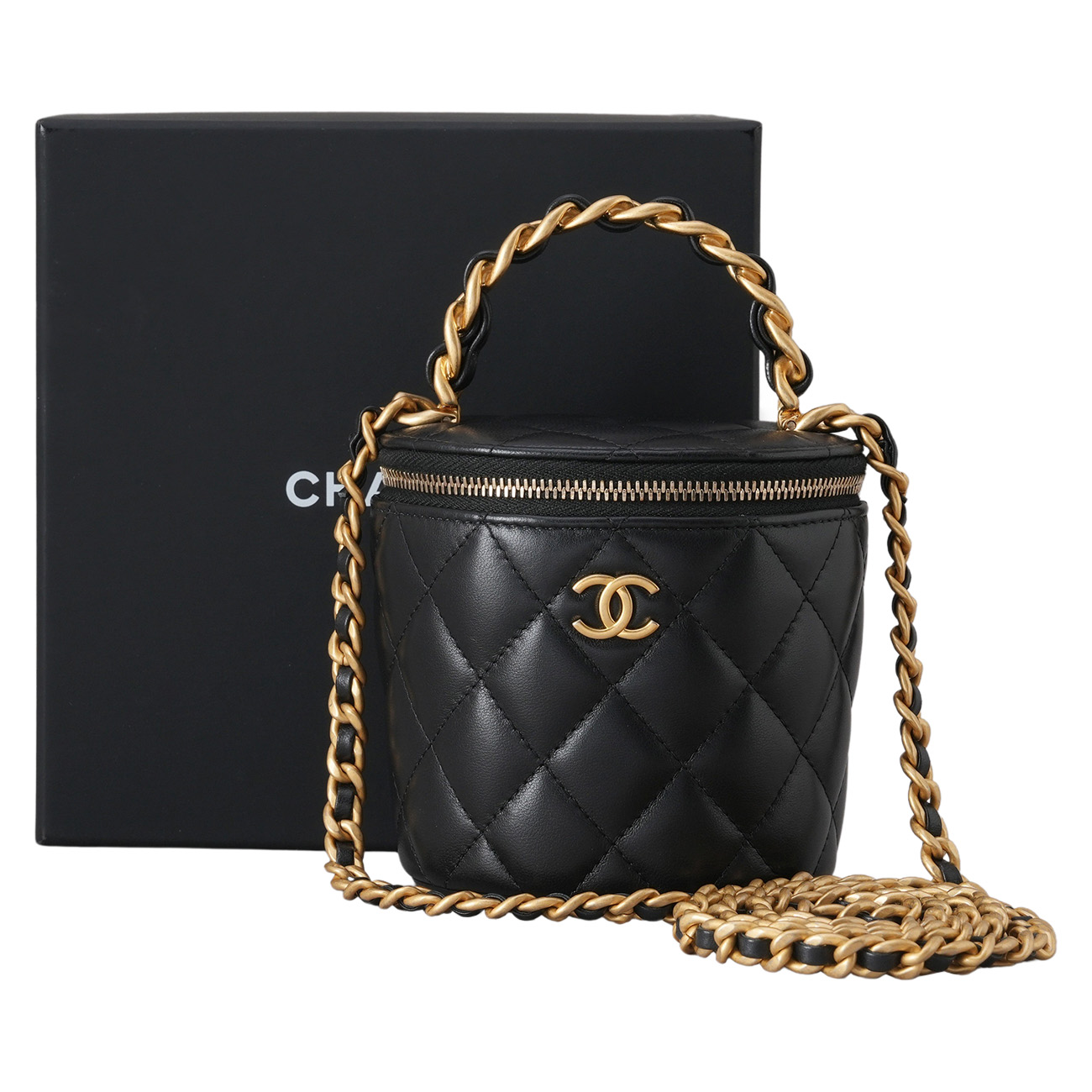 CHANEL(USED)샤넬 AP2873 코스메틱 원형 베니티 탑핸들