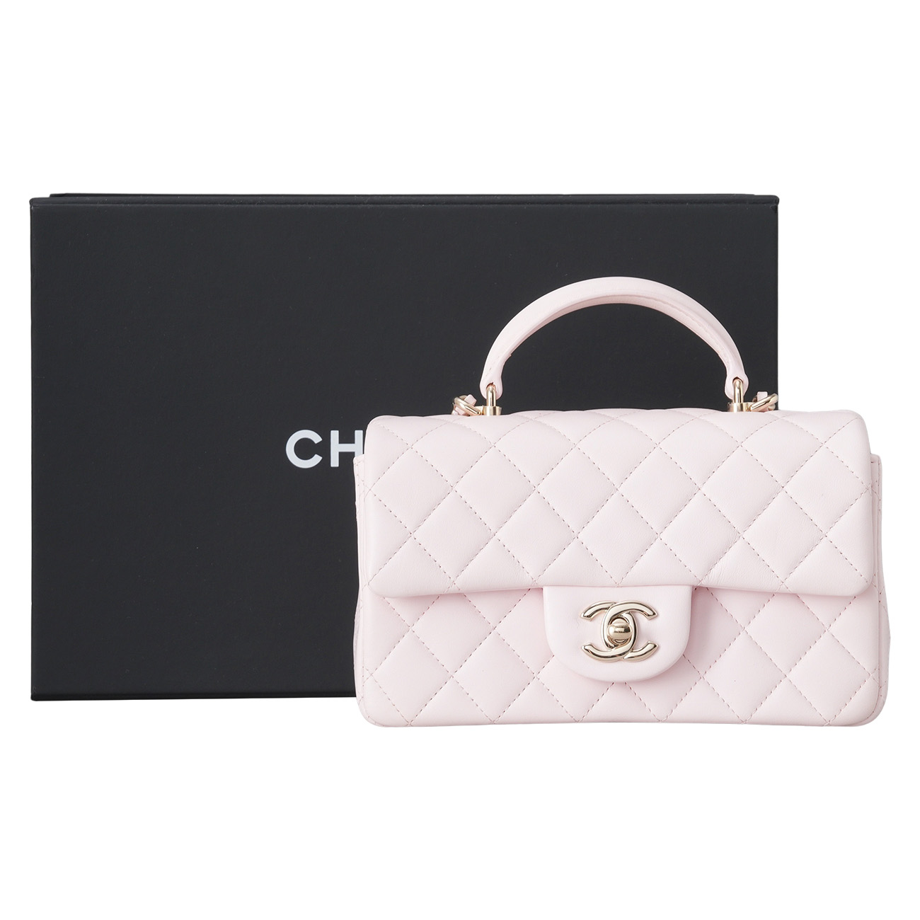 CHANEL(USED)샤넬 램스킨 뉴미니 탑핸들 체인 숄더백