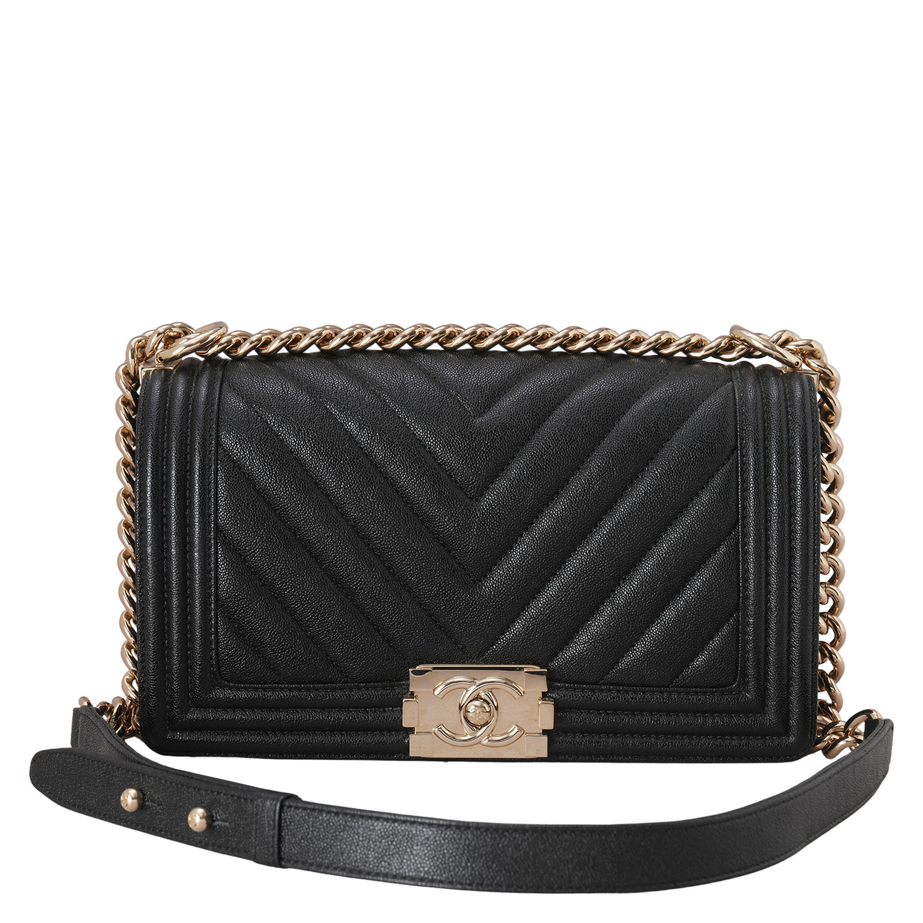 CHANEL(USED)샤넬 캐비어 보이샤넬 쉐브론 미듐