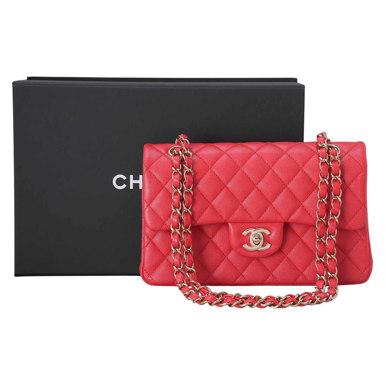 CHANEL(USED)샤넬 캐비어 클래식 미듐 레드