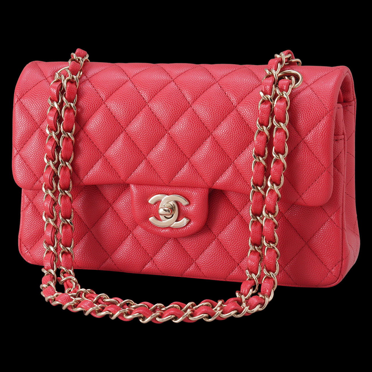 CHANEL(USED)샤넬 캐비어 클래식 미듐 레드