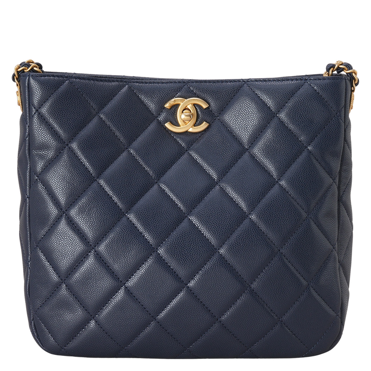 CHANEL(USED)샤넬 캐비어 턴락 호보백 네이비금장