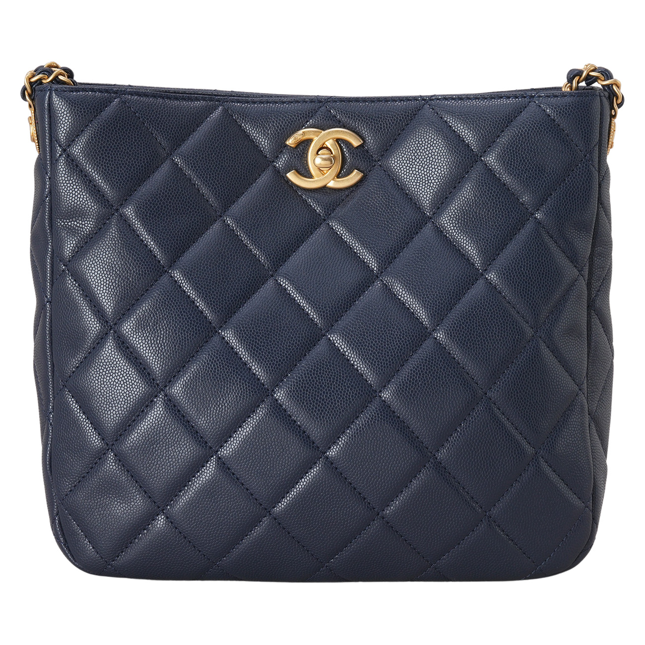 CHANEL(USED)샤넬 캐비어 턴락 호보백 네이비금장