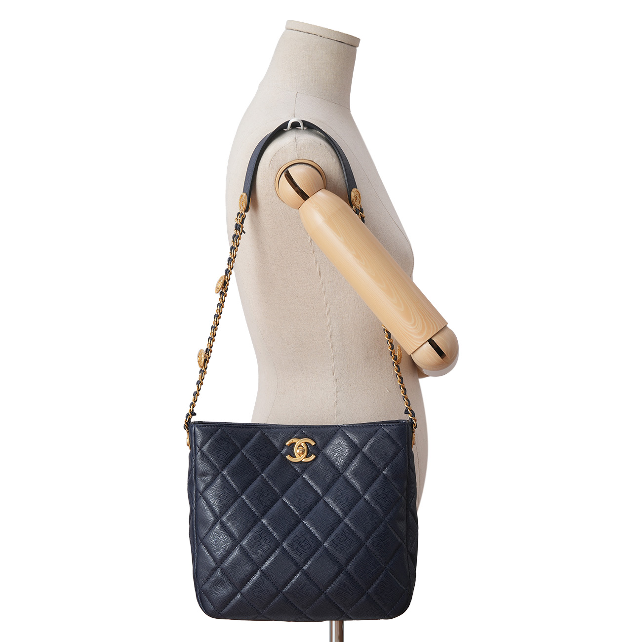 CHANEL(USED)샤넬 캐비어 턴락 호보백 네이비금장