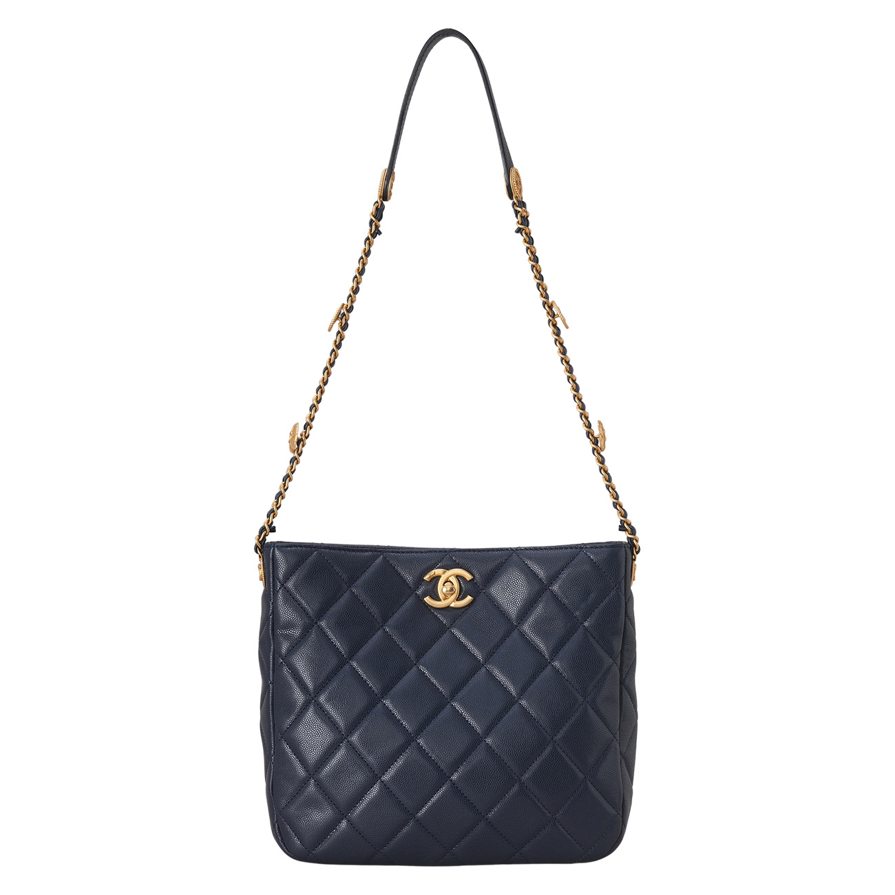 CHANEL(USED)샤넬 캐비어 턴락 호보백 네이비금장
