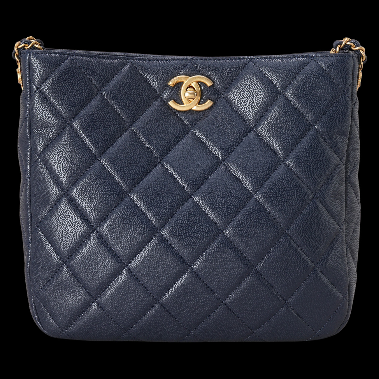 CHANEL(USED)샤넬 캐비어 턴락 호보백 네이비금장