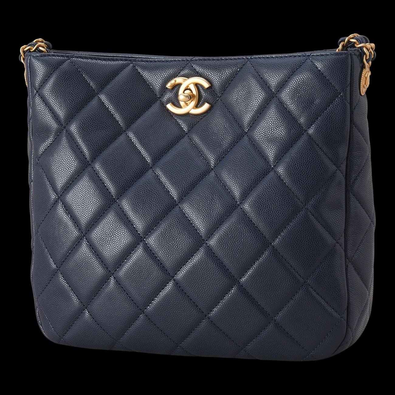 CHANEL(USED)샤넬 캐비어 턴락 호보백 네이비금장