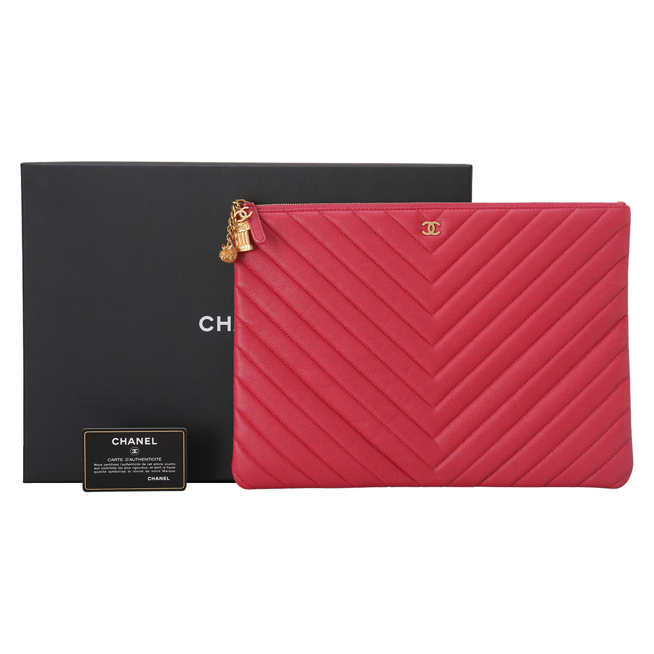 CHANEL(USED)샤넬 캐비어 쉐브론 클러치 라지