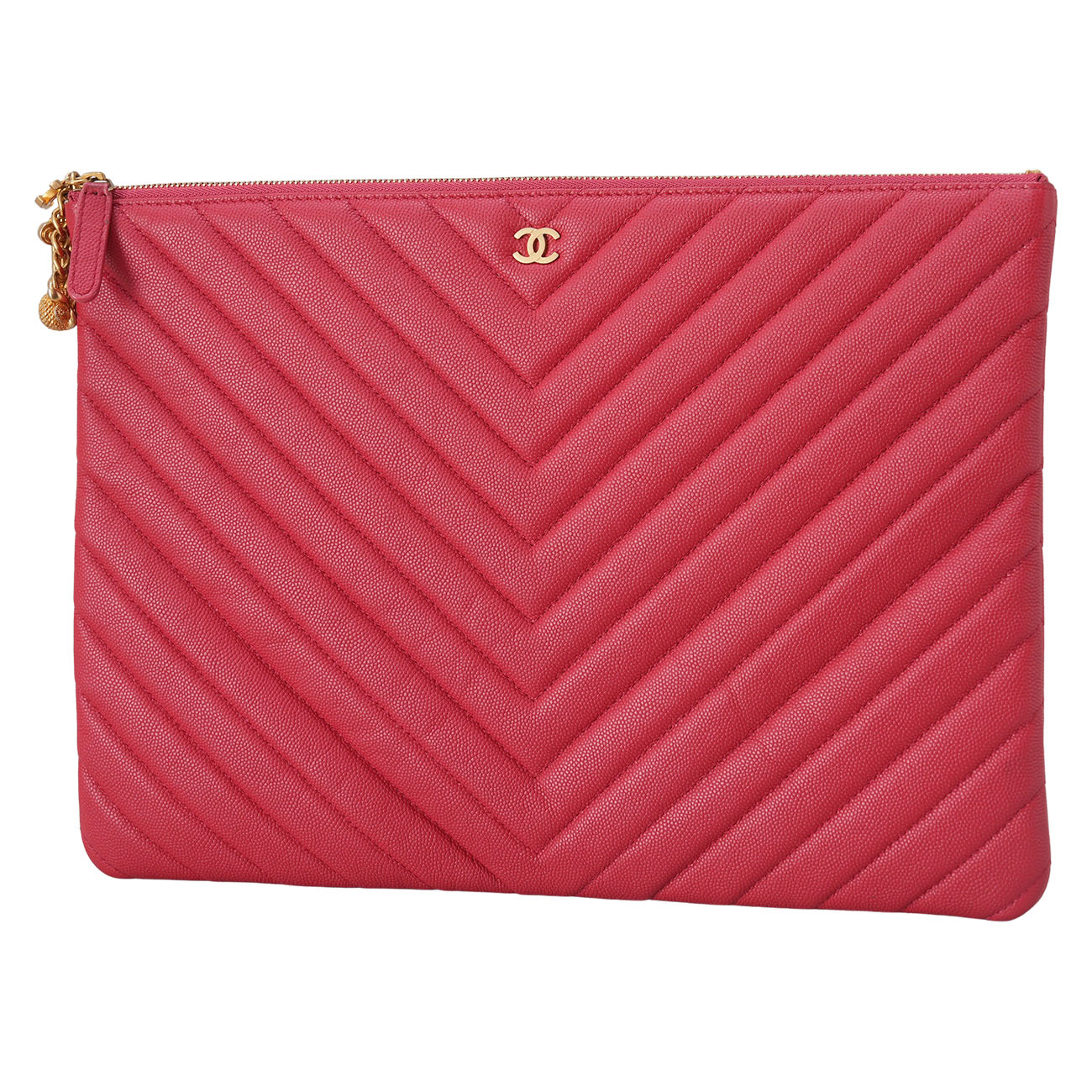 CHANEL(USED)샤넬 캐비어 쉐브론 클러치 라지