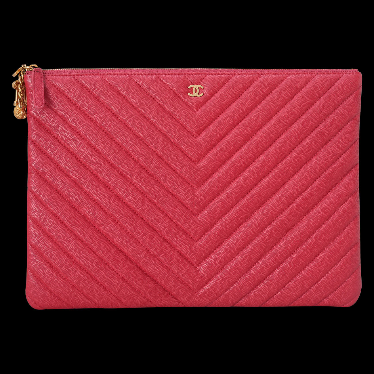 CHANEL(USED)샤넬 캐비어 쉐브론 클러치 라지
