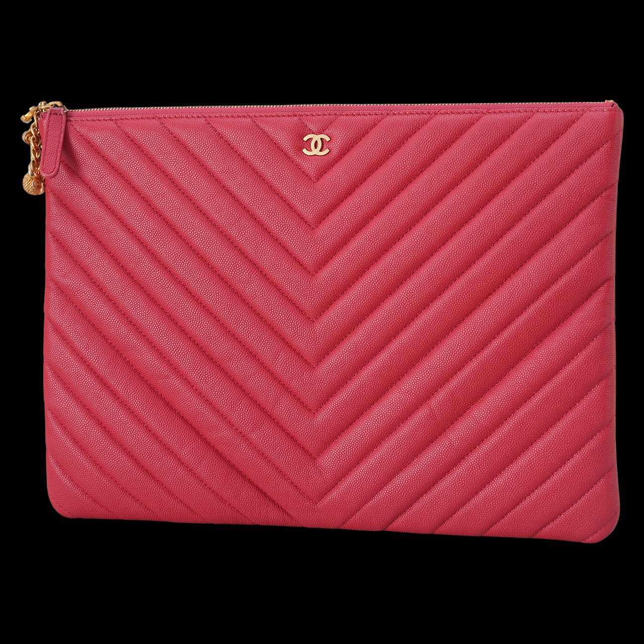 CHANEL(USED)샤넬 캐비어 쉐브론 클러치 라지