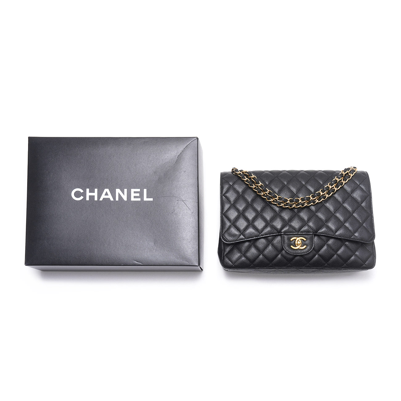 CHANEL(USED)샤넬 캐비어 클래식 라지 원플랩백 블랙금장
