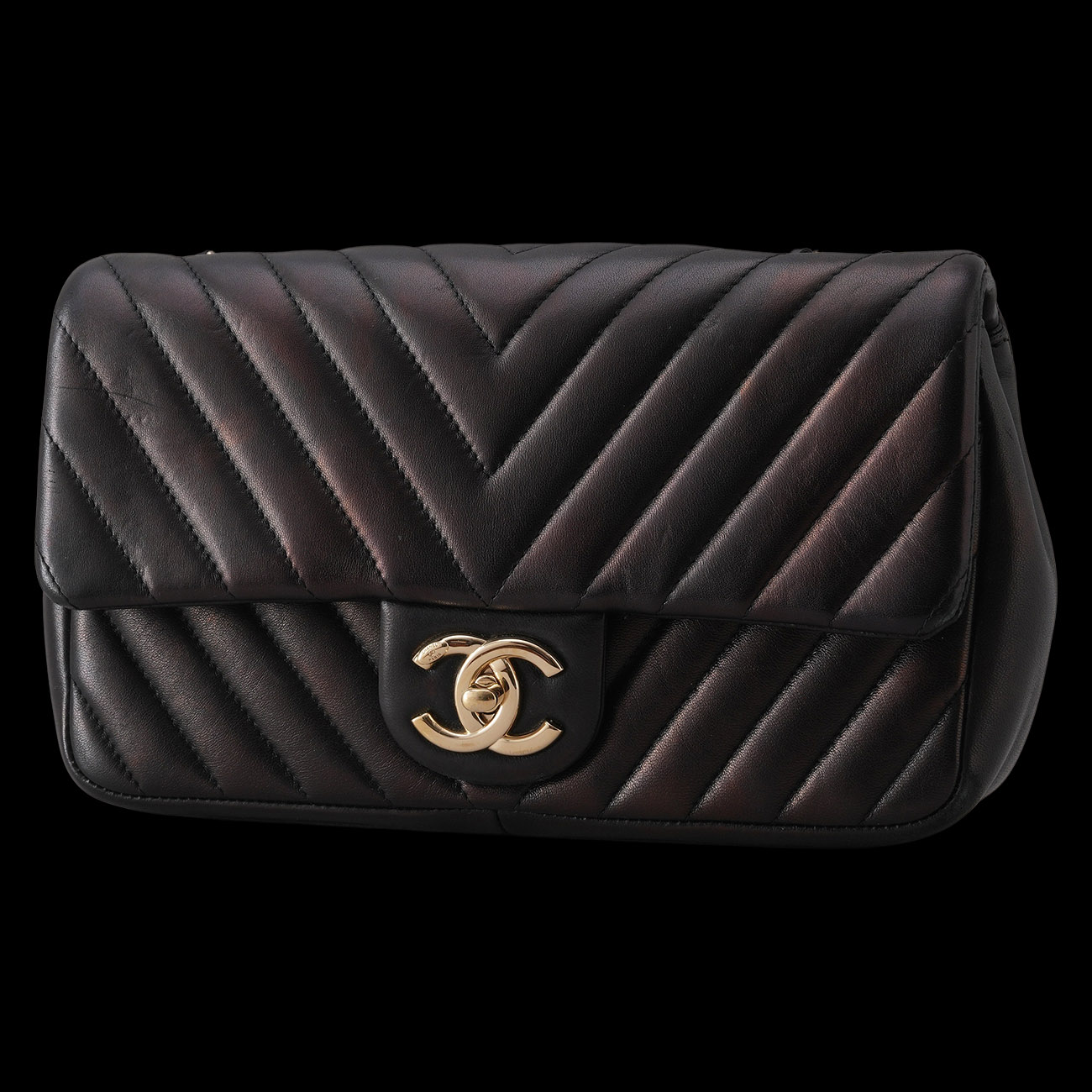 CHANEL(USED)샤넬 시즌 CC로고 램스킨 쉐브론 체인 숄더백