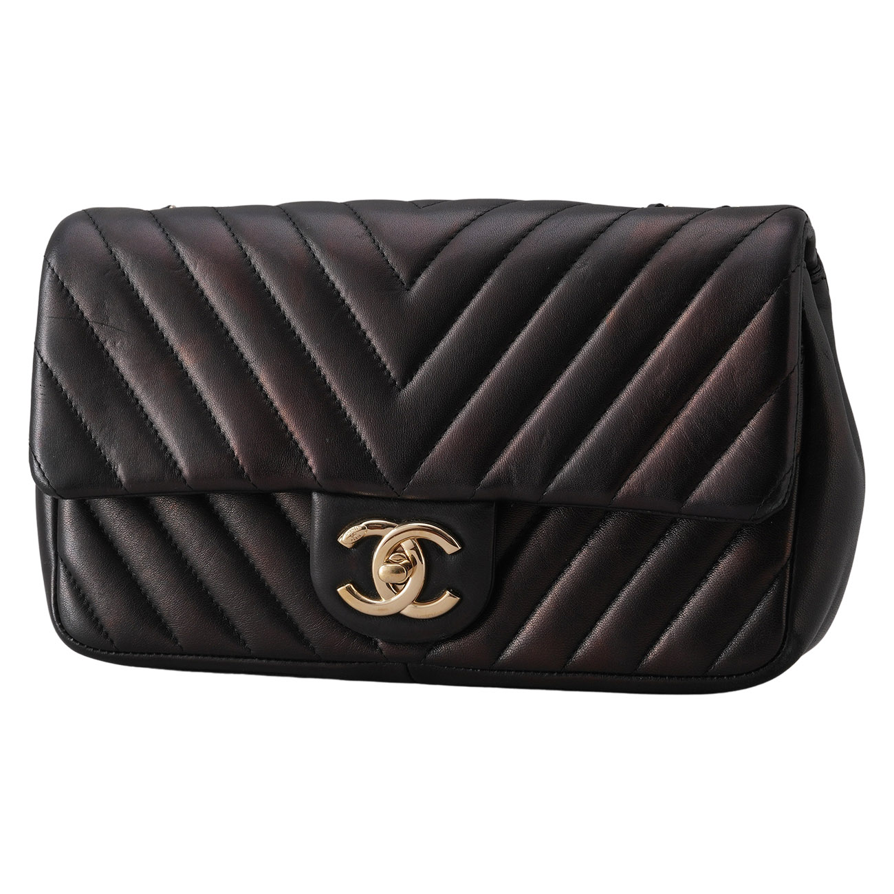 CHANEL(USED)샤넬 시즌 CC로고 램스킨 쉐브론 체인 숄더백