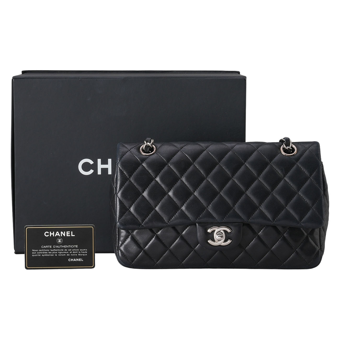 CHANEL(USED)샤넬 시즌 램스킨 CC로고 참 장식 체인 크로스백