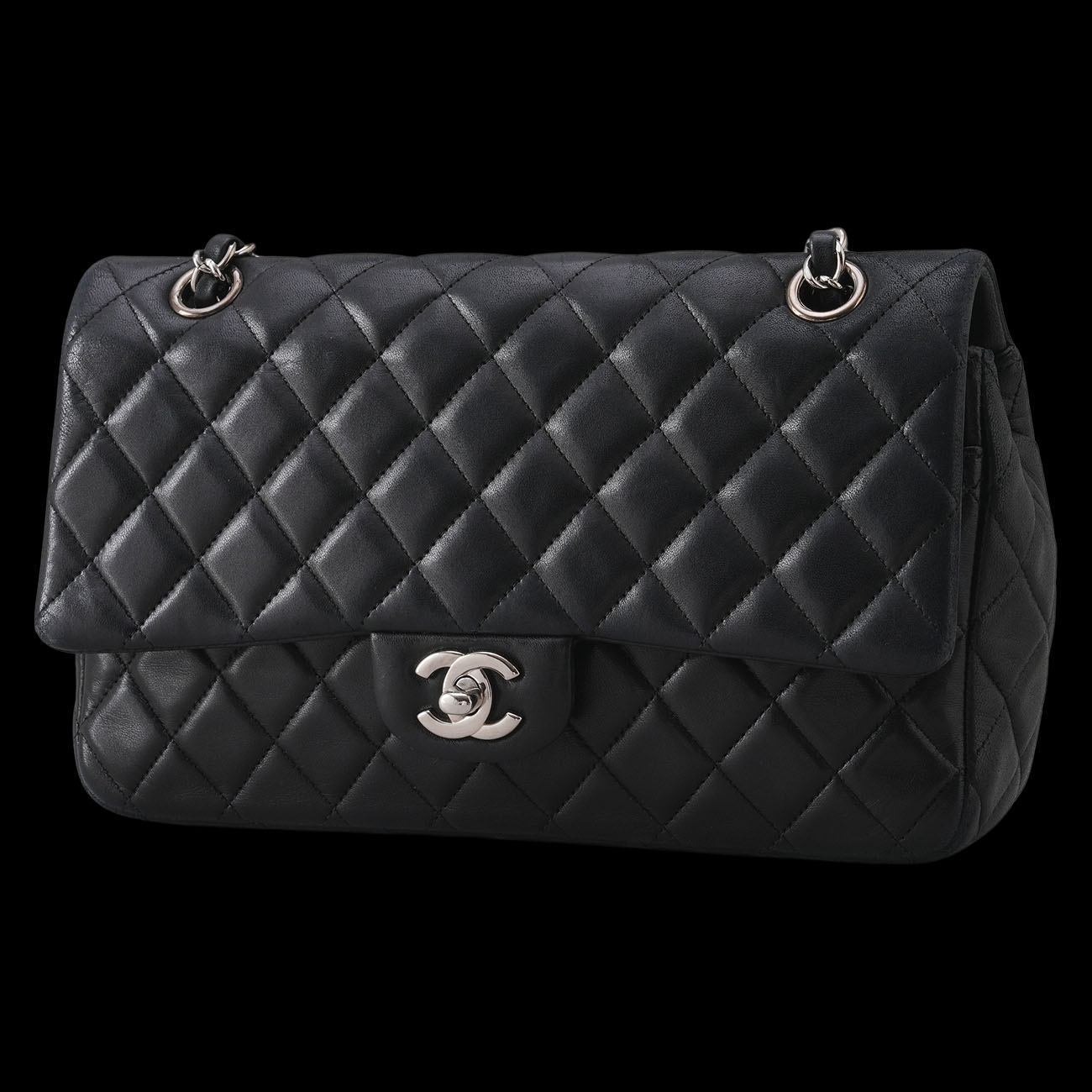 CHANEL(USED)샤넬 시즌 램스킨 CC로고 참 장식 체인 크로스백
