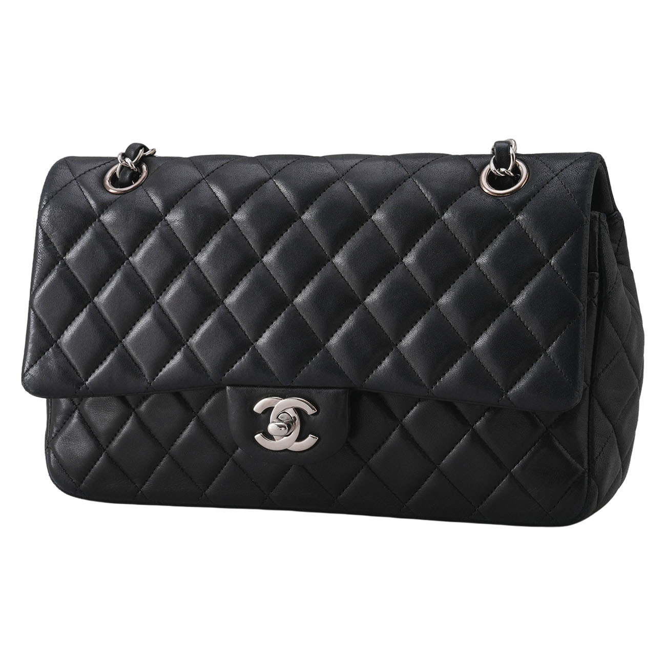 CHANEL(USED)샤넬 시즌 램스킨 CC로고 참 장식 체인 크로스백