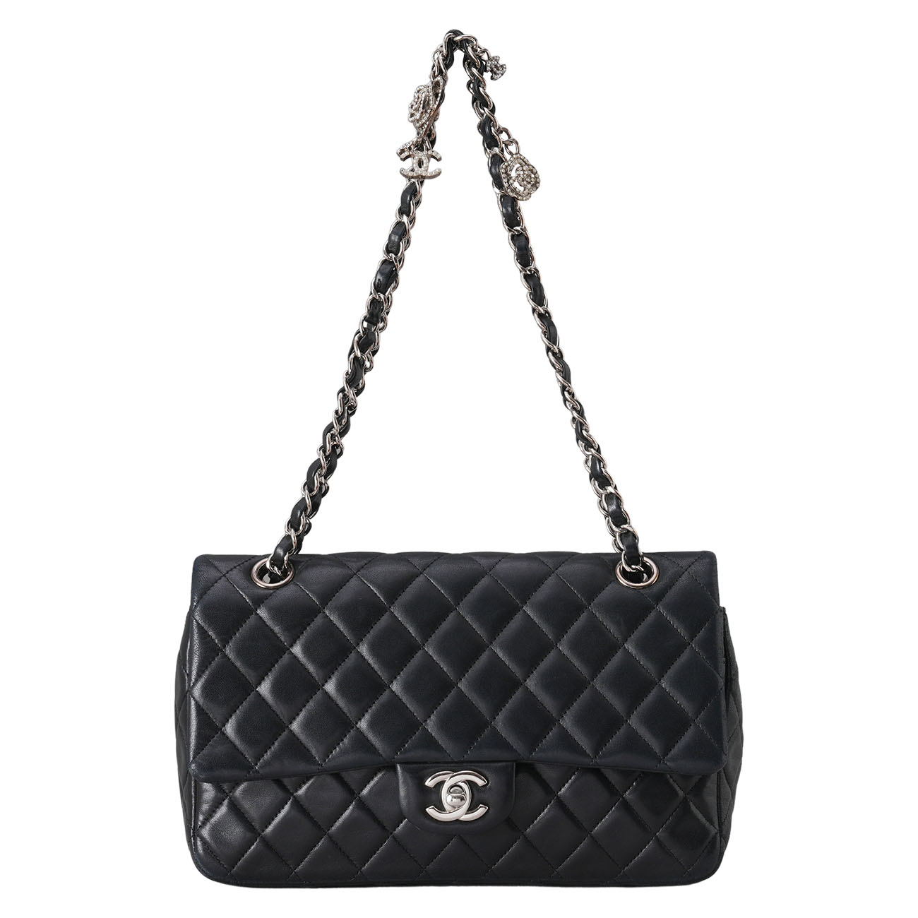 CHANEL(USED)샤넬 시즌 램스킨 CC로고 참 장식 체인 크로스백