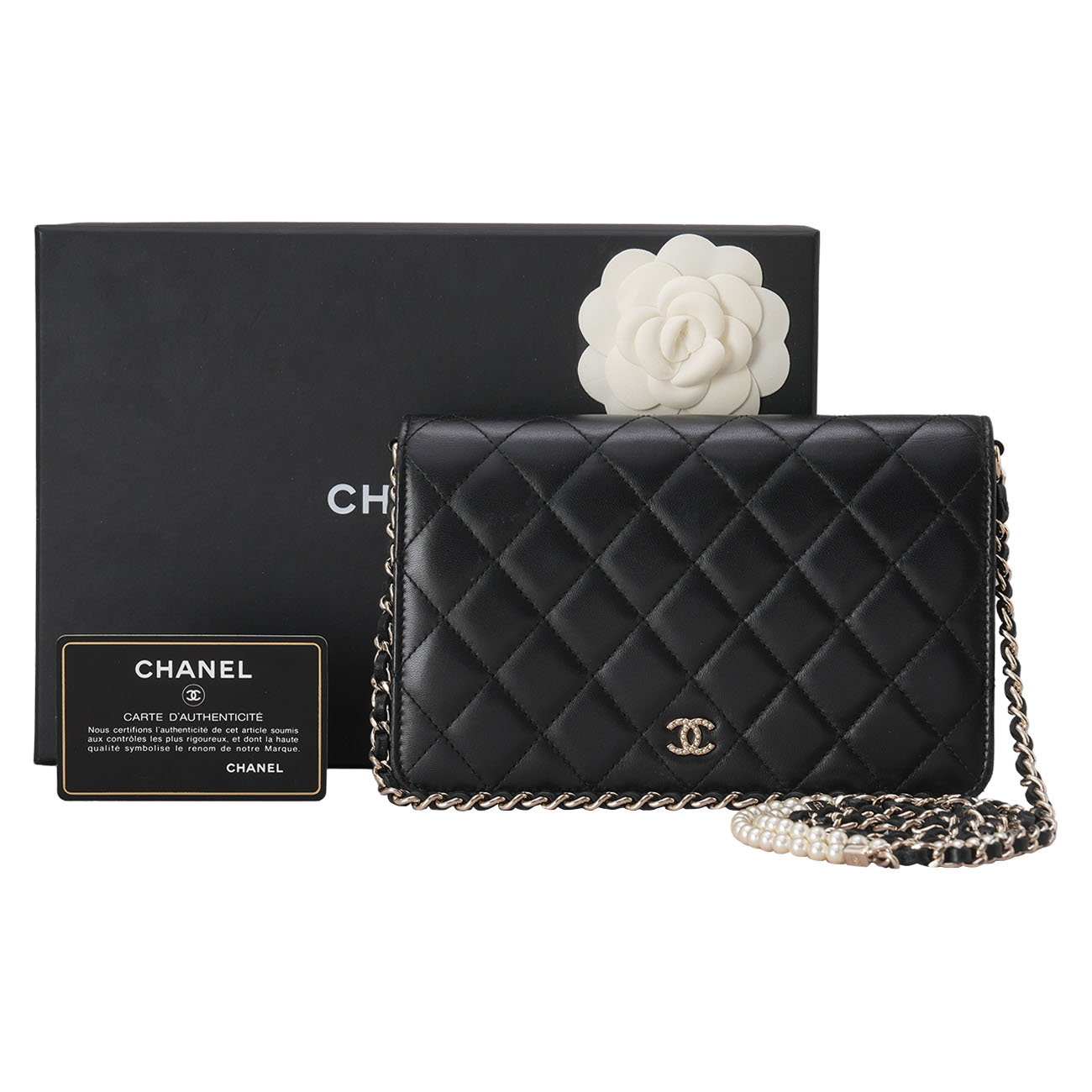CHANEL(USED)샤넬 시즌 램스킨 진주체인 WOC
