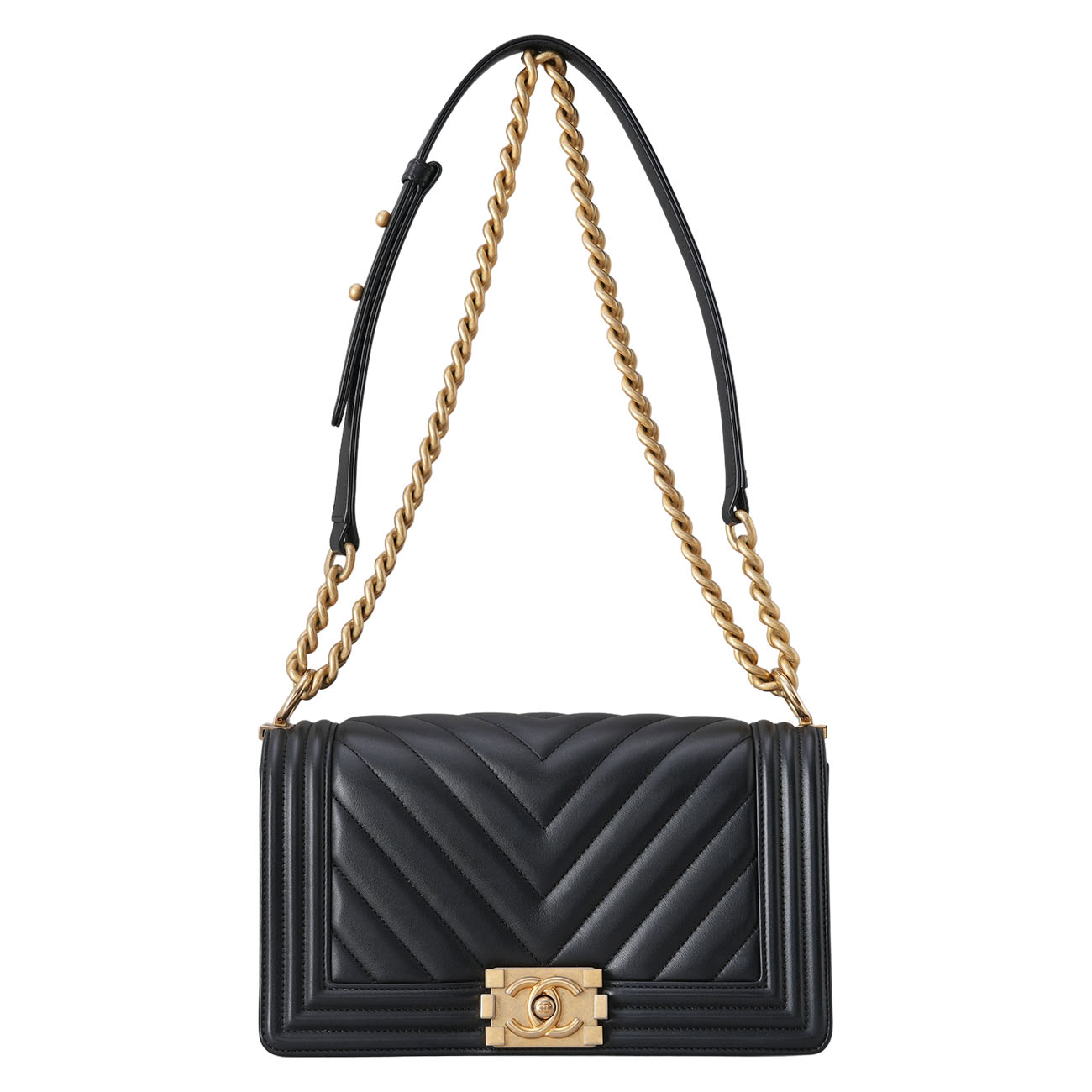 CHANEL(USED)샤넬 A67086 램스킨 쉐브론 보이백 미듐