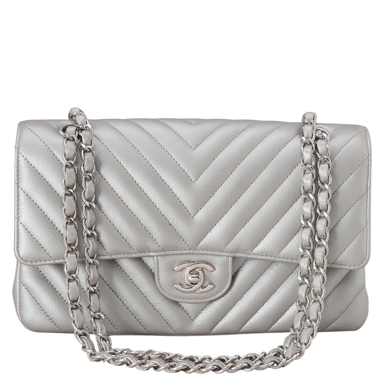 CHANEL(USED)샤넬 캐비어 쉐브론 클래식 미듐 플랩백