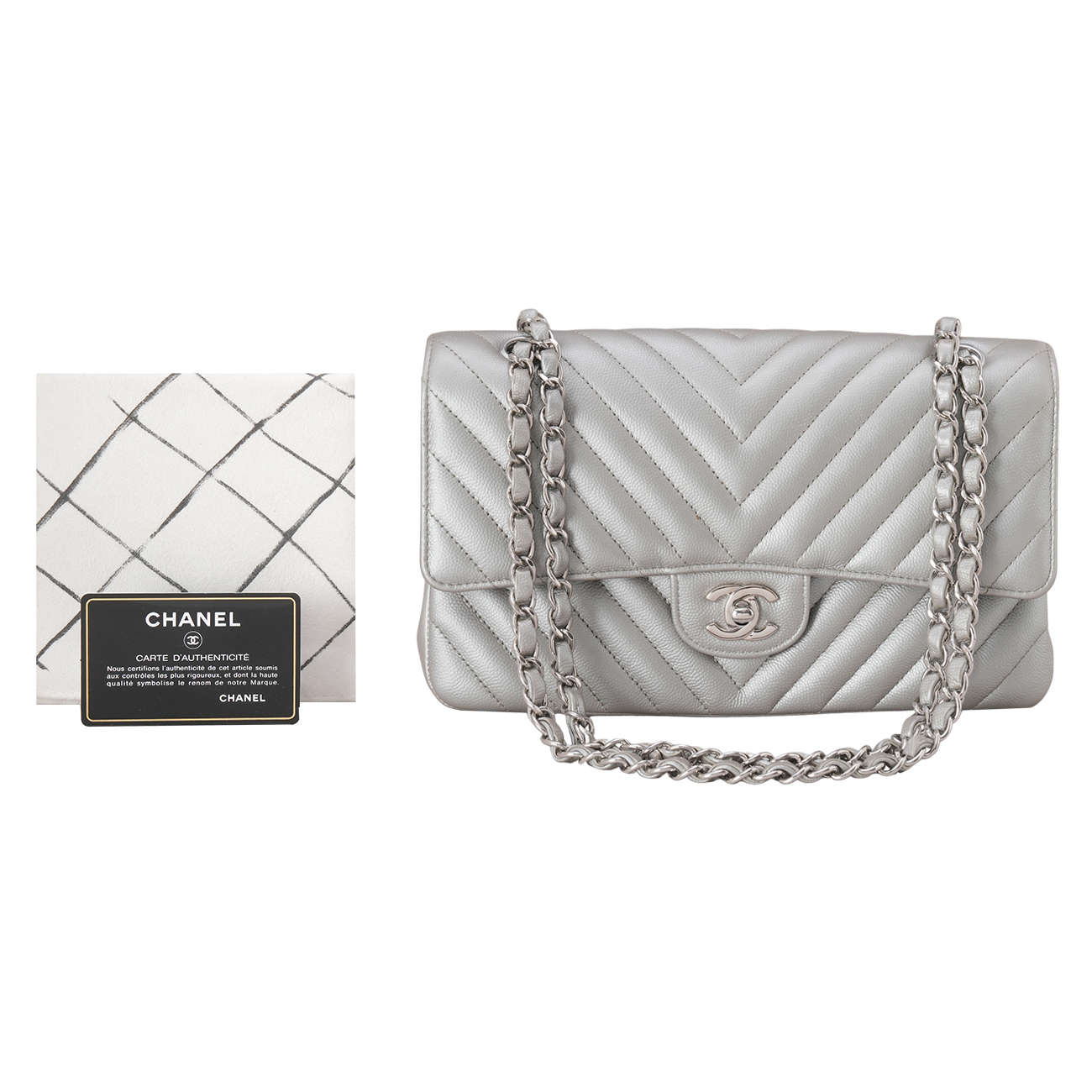 CHANEL(USED)샤넬 캐비어 쉐브론 클래식 미듐 플랩백