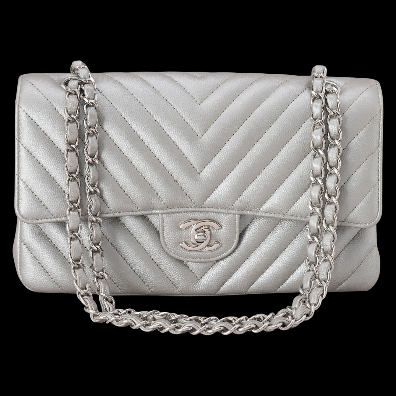 CHANEL(USED)샤넬 캐비어 쉐브론 클래식 미듐 플랩백